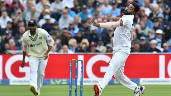 India's Mohammad Siraj bowls during the second day of the fifth Test(AP)