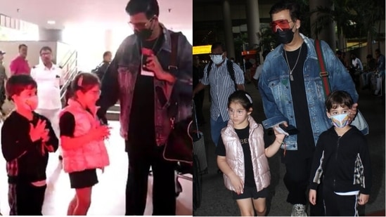 Karan Johar with Yash and Roohi at Mumbai airport.