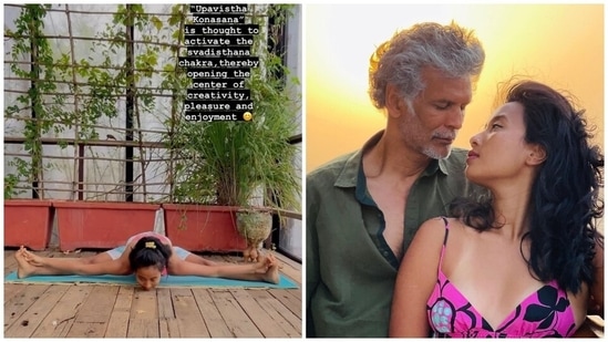 Ankita Konwar performs the difficult Upavistha Konasana in new yoga video, Milind Soman reacts(Instagram)