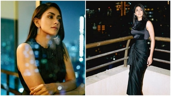 Mrunal Thakur earlier treated her Instagram family with gorgeous photos of herself in a black satin drape skirt set.(Instagram/@mrunalthakur)