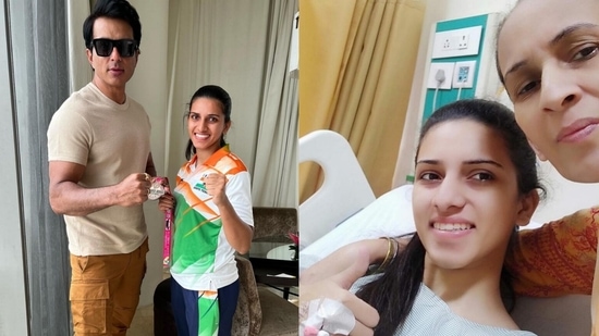 Sonu Sood meets Amritpal Kaur after two years of her knee surgery. Sonu Sood meets Amritpal Kaur after two years of her knee surgery.