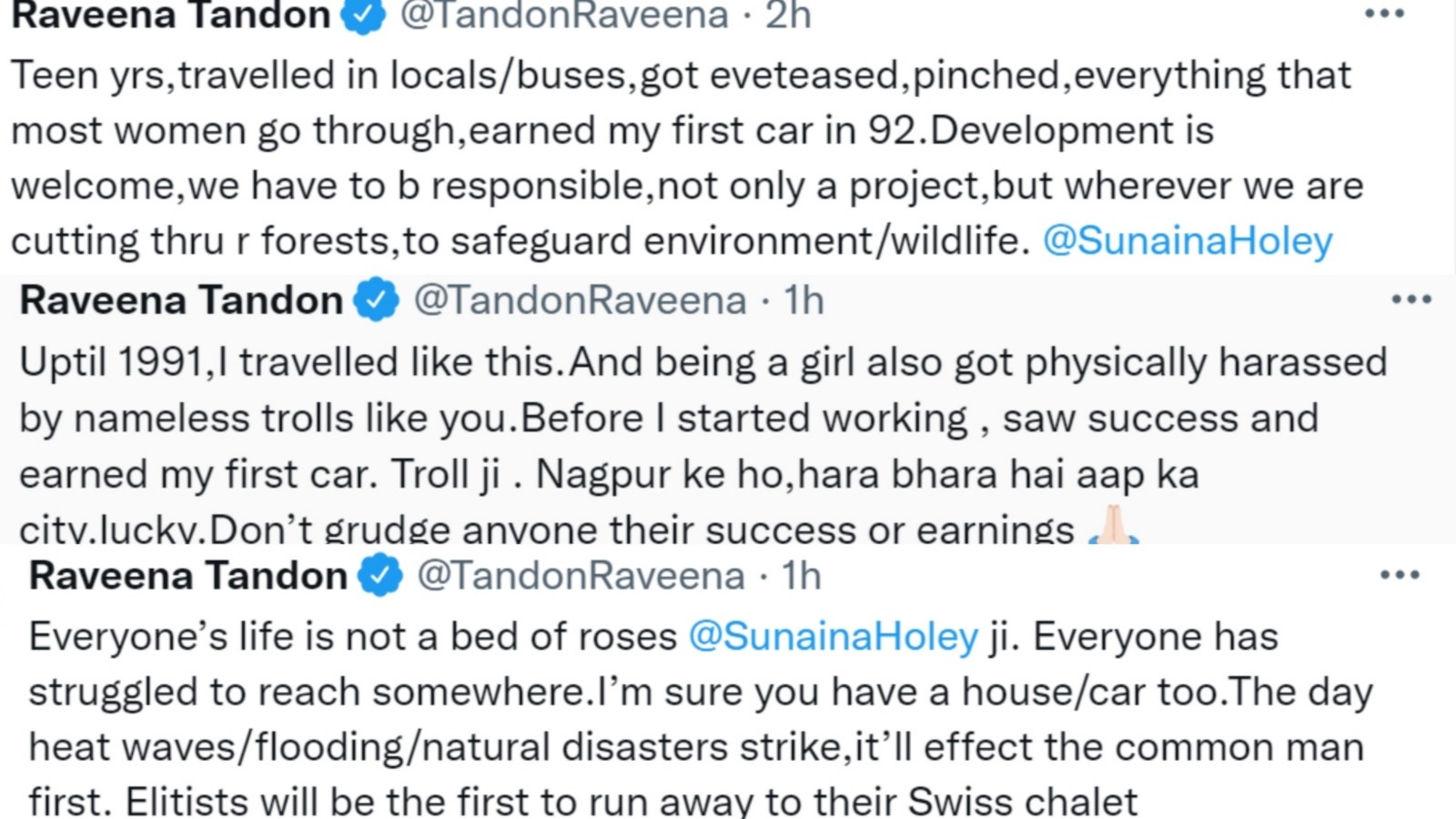 Raveena Tandon's posts on Twitter.