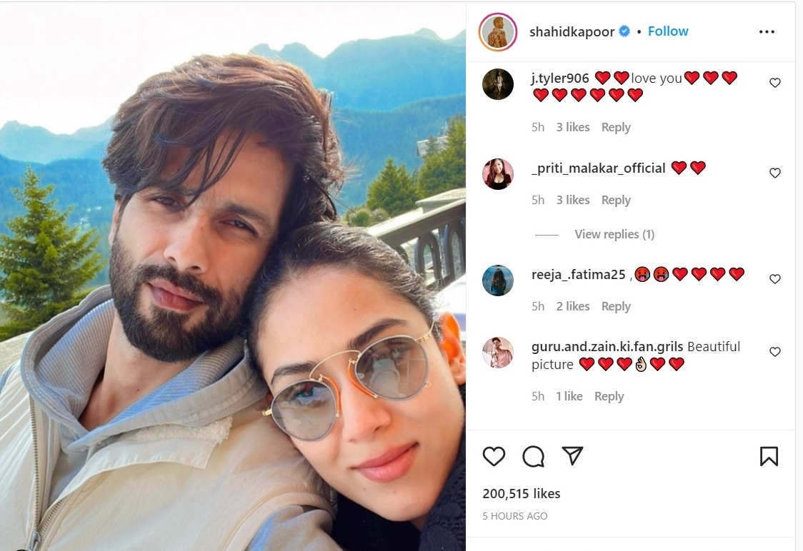 Shahid Kapoor shared a picture with Mira Rajput.&nbsp;