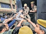 One of the accused in the Udaipur killing outside an NIA court in Jaipur on Saturday. (PTI) One of the accused in the Udaipur killing outside an NIA court in Jaipur on Saturday. (PTI)