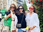Karisma Kapoor with Natasha Poonawalla and Amrita Arora in London. Karisma Kapoor with Natasha Poonawalla and Amrita Arora in London.