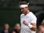 Spain's Rafael Nadal reacts during his third round match against Italy's Lorenzo Sonego&nbsp;