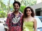 Rajkummar Rao and Sanya Malhotra, who will soon be seen together in a new film, HIT The First Case, brought their fashion A-game during an outing in Mumbai today. The two actors slipped into stylish fits for the occasion and served casual-chic vibes. While Rajkummar wore a baggy shirt and pants set, Sanya opted for a classy knee-length dress. Scroll ahead to check out their photos.(HT Photo/Varinder Chawla)