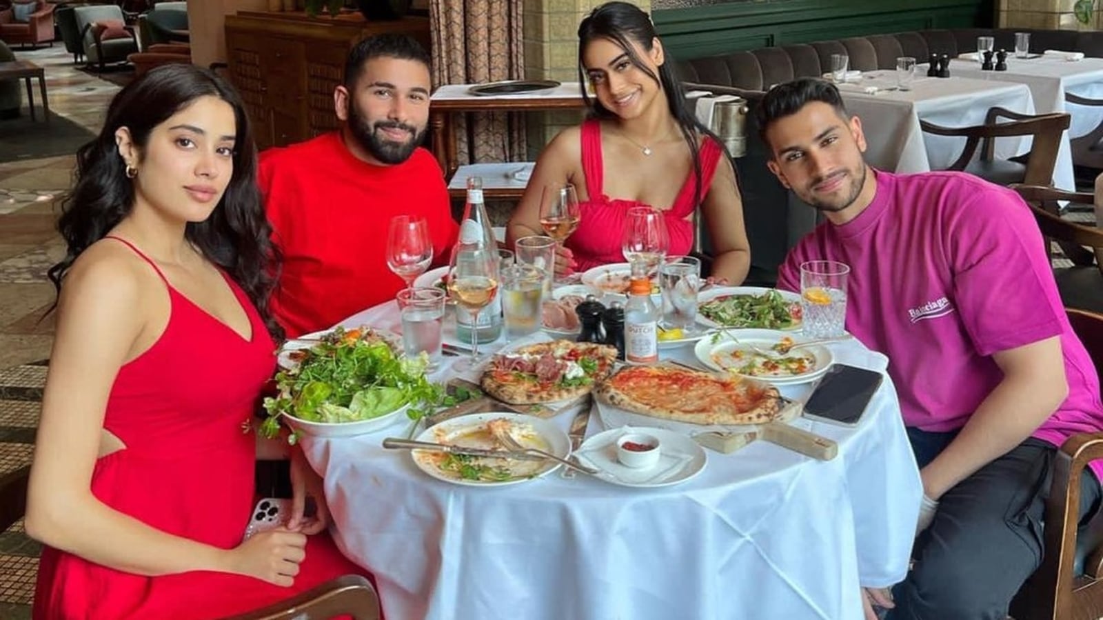 Janhvi Kapoor, Nysa Devgan twin in red as they pose with friends in Amsterdam