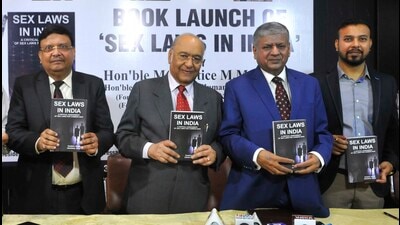 The book ‘Sex Laws in India’ being released at Chandigarh Press Club on Sunday. (Keshav SIngh/HT)