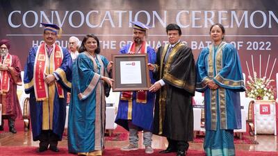 Chitkara University pro chancellor Madhu Chitkara acknowledged Sameer Guglani’s efforts and exemplary contribution to startups and society at large, “through his vision, drive for innovation and passion to bring about transformation and change.” (HT PHOTO)