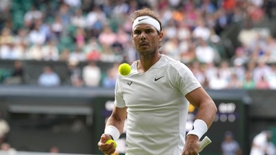 Spain's Rafael Nadal prepares to serve to Italy's Lorenzo Sonego during a third round men's singles match (AP)