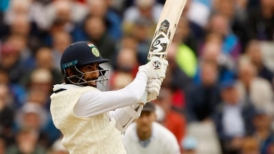 &nbsp;Jasprit Bumrah hits a four off the bowling of England's Stuart Broad (Reuters)