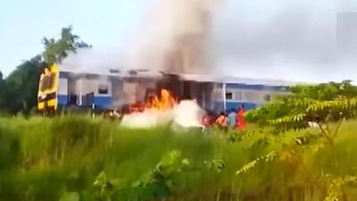 A video clip showed the fire completely engulfing the train’s rear engine. (Video grab)