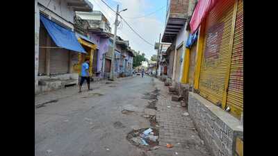 The market in Pinahat closed on Sunday in protest against the double murder. (HT)