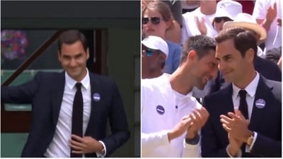 Roger Federer with Novak Djokovic (Twitter/Wimbledon) Roger Federer with Novak Djokovic (Twitter/Wimbledon)
