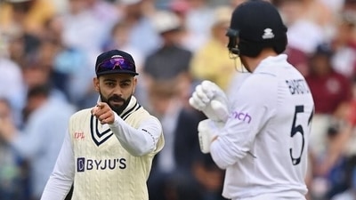 Virat Kohli gesturing towards Jonny Bairstow (Twitter)