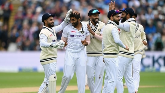 Jasprit Bumrah celebrates after dismissing Ollie Pope(BCCI Twitter) Jasprit Bumrah celebrates after dismissing Ollie Pope(BCCI Twitter)