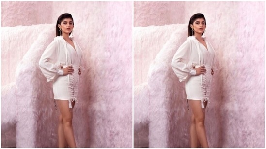 Sanjana played muse to fashion designer Tatiana Tretyak and picked a white ensemble from her shelves.(Instagram/@sanjanasanghi96)