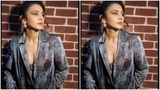 Rakul Preet played muse to fashion designer house Nirmooha and picked a grey ensemble.(Instagram/@rakulpreet)
