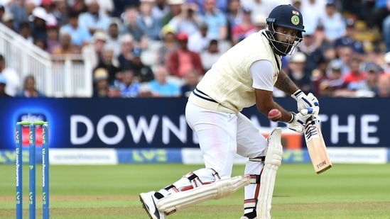 India's Hanuma Vihari bats during the third day of the fifth cricket test match between England and India at Edgbaston(AP)