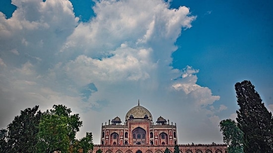 A view of Humayun's Tomb on a rainy day in New Delhi, India, on Sunday, July 3, 2022. (Photo by Sanchit Khanna/Hindustan Times)