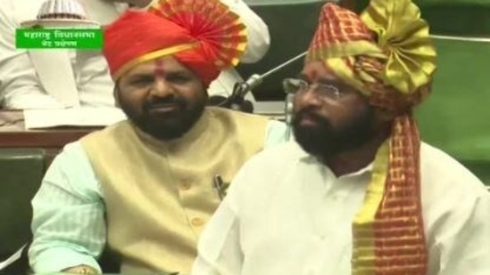Eknath Shinde in the Maharashtra Assembly on Sunday after Rahul Narwekar was elected as the Speaker.&nbsp;