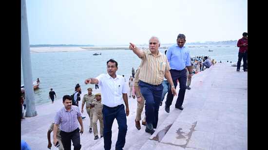 Chief secretary Durga Shankar Mishra in Varanasi on Sunday (HT Photo)