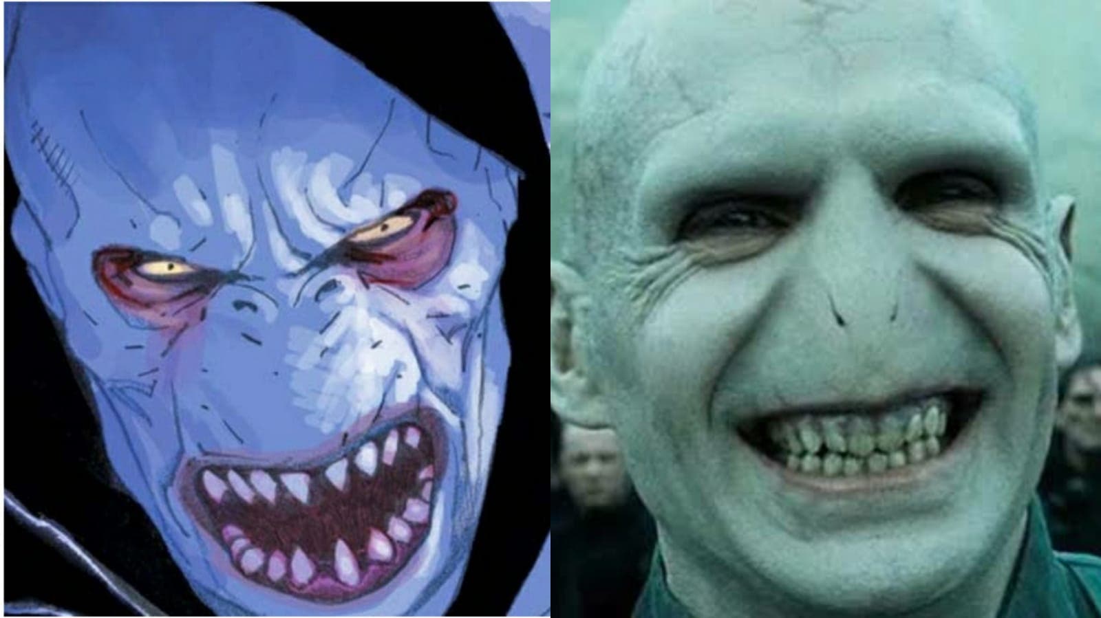 Taika Waititi says the comic version of Gorr (left) was very similar to Ralph Fiennes' Voldemort from the Harry Potter series.