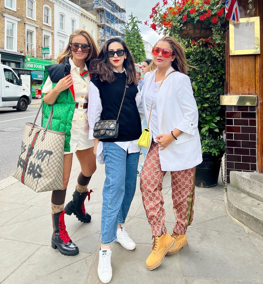 Karisma Kapoor with Natasha Poonawalla and Amrita Arora in London. Karisma Kapoor with Natasha Poonawalla and Amrita Arora in London.