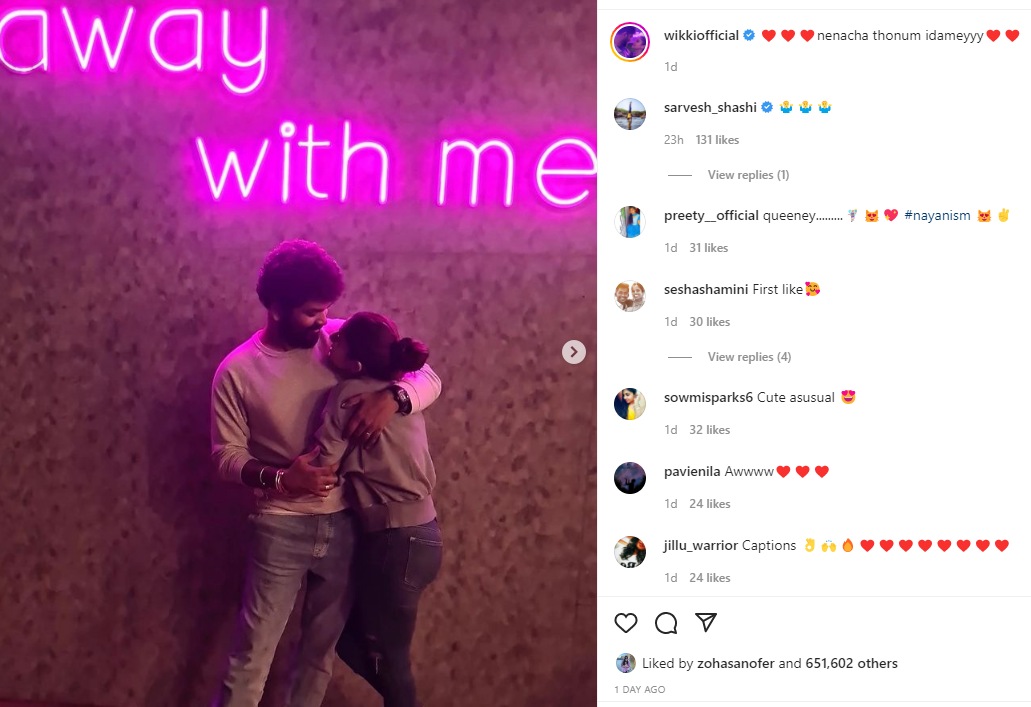 Vignesh Shivan and Nayanthara were captured together in a candid photo. Vignesh Shivan and Nayanthara were captured together in a candid photo.