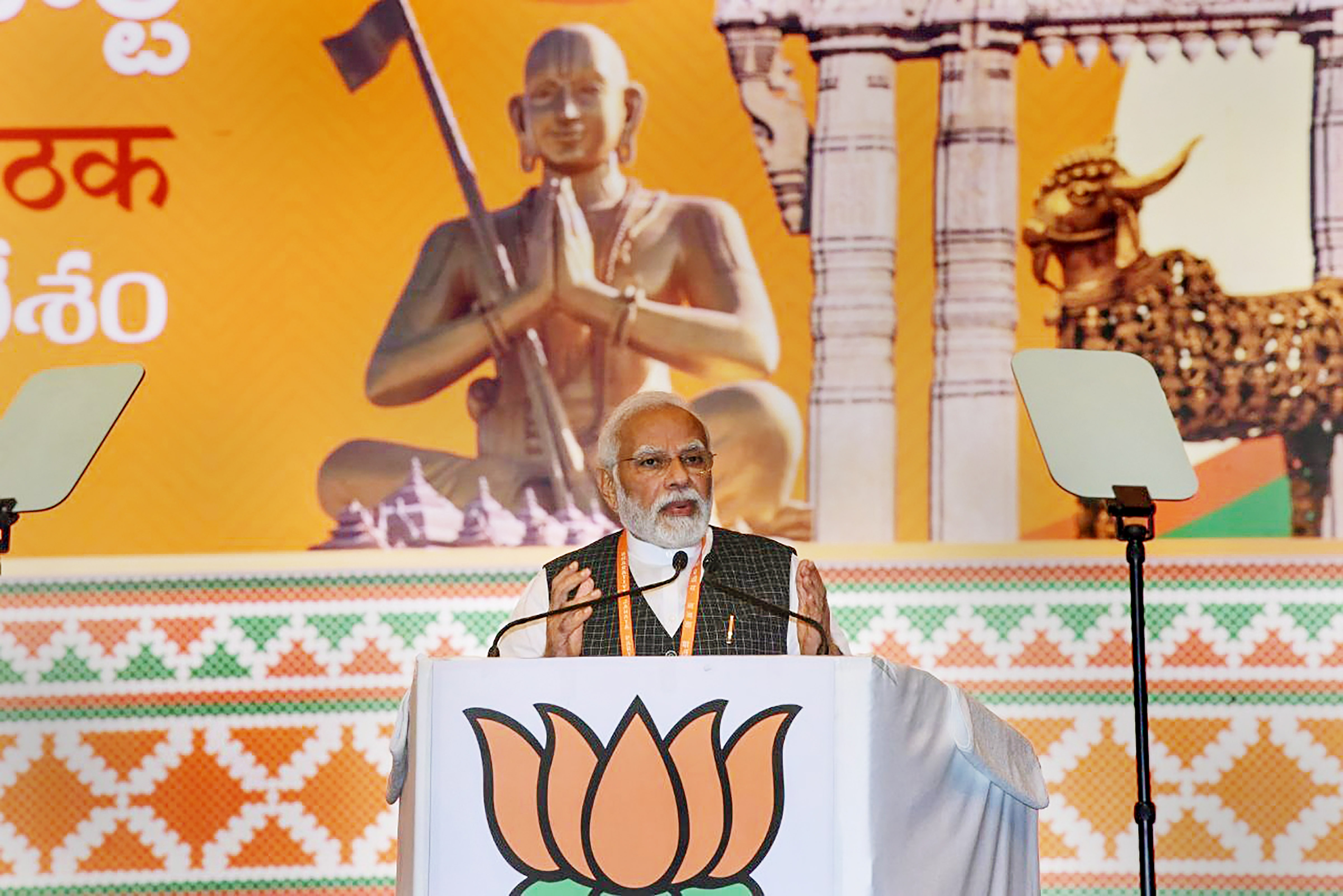 Prime Minister Narendra Modi addresses the concluding session of the BJP's National Executive meeting, in Hyderabad on Sunday. (PTI) Prime Minister Narendra Modi addresses the concluding session of the BJP's National Executive meeting, in Hyderabad on Sunday. (PTI)