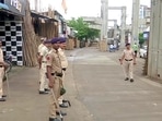 Police personnel keep vigil ahead of 'Shradhanjali Sabha' of Umesh Kolhe who was killed for alleged social media post backing Nupur Sharma on June 21, in Amravati.