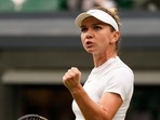 Romania's Simona Halep reacts after winning a point against Spain's Paula Badosa Romania's Simona Halep reacts after winning a point against Spain's Paula Badosa 