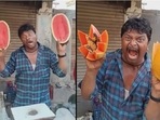The image, that shows a passionate fruit seller with funny gestures, has been taken from the viral video posted on Reddit.&nbsp;