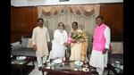 NDA presidential poll candidate Droupadi Murmu with the Sorens in Ranchi on Monday. (HT Photo) NDA presidential poll candidate Droupadi Murmu with the Sorens in Ranchi on Monday. (HT Photo)