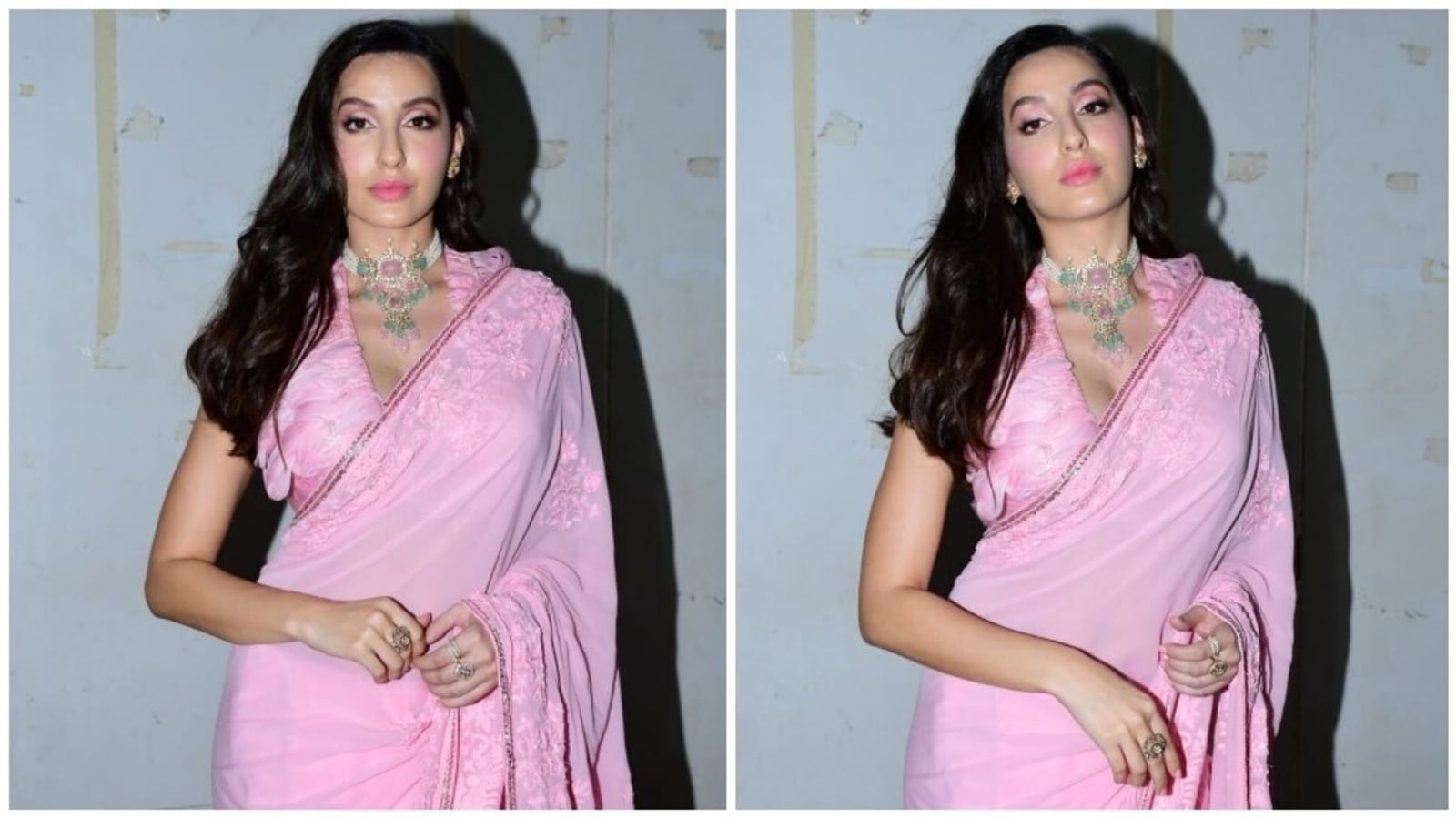 Nora Fatehi serves a sartorial win of the day in blush pink saree ...