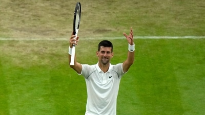 Serbia's Novak Djokovic celebrates defeating Tim van Rijthoven (AP) Serbia's Novak Djokovic celebrates defeating Tim van Rijthoven (AP)