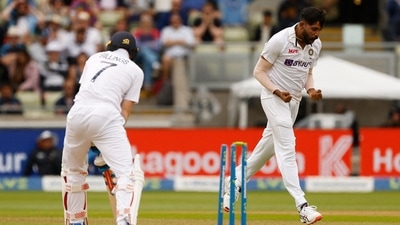 Mohammed Siraj celebrates after taking the wicket of England's Sam Billings (Reuters)