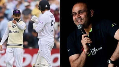 Kohli and Bairstow during the heated exchange at Edgbaston