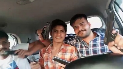 Killers of Punjabi rapper and politician Sidhu Moose Wala seen brandishing guns in a video retrieved from one of the mobile phones. (HT/Screengrab)