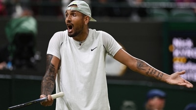 Nick Kyrgios reacts as he competes against Stefanos Tsitsipas (AFP) Nick Kyrgios reacts as he competes against Stefanos Tsitsipas (AFP)