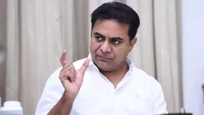 KT Rama Rao has been taking jibes at the BJP in the recent past.&nbsp; (HT PHOTO.)