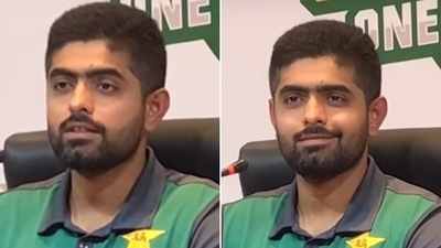 Babar Azam had a rather unexpected reaction to a question related to Virat Kohli. (PAKTV) Babar Azam had a rather unexpected reaction to a question related to Virat Kohli. (PAKTV)