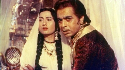 Madhubala and Dilip Kumar in a still from Mughal-E-Azam. Madhubala and Dilip Kumar in a still from Mughal-E-Azam.