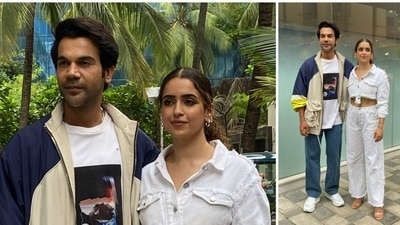 Rajkummar Rao is back from his European vacation and has joined his co-star Sanya Malhotra for the promotion of their upcoming film, HIT - The First Case. It will release on July 15. (Varinder Chawla) Rajkummar Rao is back from his European vacation and has joined his co-star Sanya Malhotra for the promotion of their upcoming film, HIT - The First Case. It will release on July 15. (Varinder Chawla)