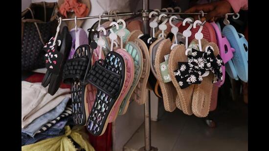 Sarojini Nagar market has a host of options for flip flops, for the monsoon season. (Photo: Dhruv Sethi/HT)