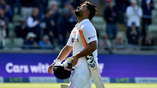 Rishabh Pant reacts as he leaves the field after losing his wicket(AP) Rishabh Pant reacts as he leaves the field after losing his wicket(AP)