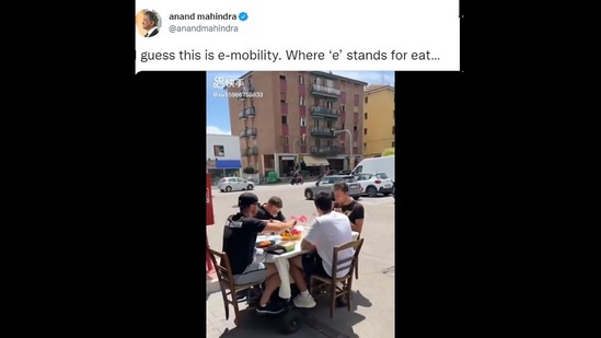 Screengrab from the video tweeted by Anand Mahindra where ‘e-mobility’ is shown in a comedy sketch.&nbsp;(Twitter/@anandmahindra)