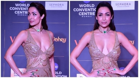 Malaika Arora is the ultimate glamour goddess in nude see-through gown for Miss India World 2022 finale(HT Photo/Varinder Chawla)