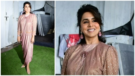 Neetu Kapoor was seen in a beige attire on the sets of Dance Deewane Juniors on Monday. She recently saw the release of her comeback film, JugJugg Jeeyo.(Varinder Chawla)